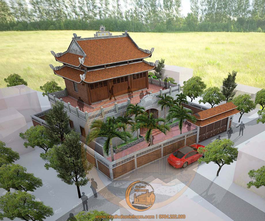 Mẫu thiết kế nhà thờ họ 2 tầng 8 mái cong truyền thống tại huyện Nho Quan