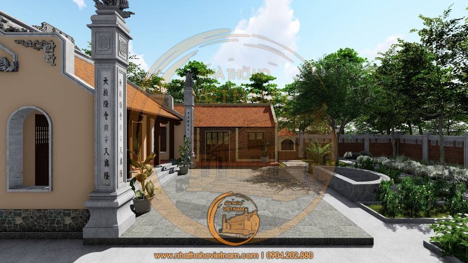 Dự án nhà thờ họ 3 gian kết hợp nhà ngang có hồ bán nguyệt 195m2 ở Diễn Châu, Nghệ An 3