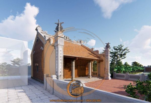 Mẫu thiết kế nhà thờ họ 3 gian 2 mái có hồ nước ở Kim Sơn, Ninh Bình