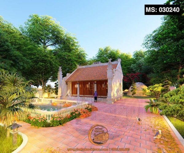 Khuôn viên thiết kế nhà thờ họ 3 gian 2 mái có hồ nước tại Lệ Thủy, Quảng Bình
