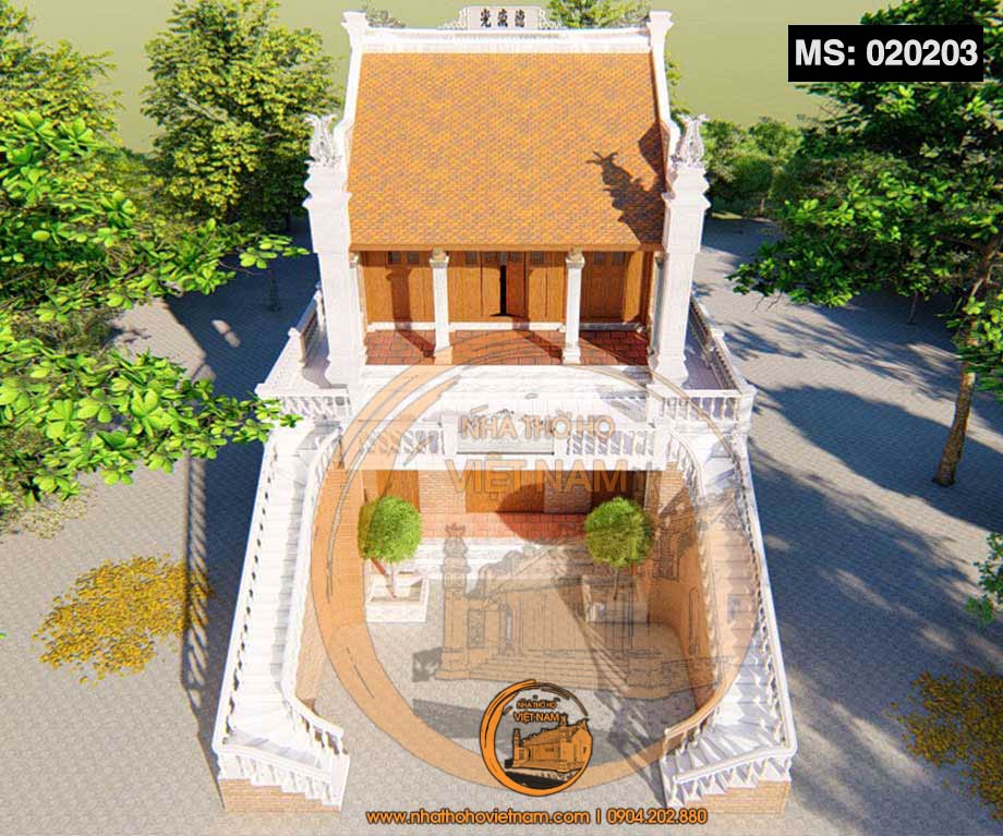 Phối cảnh 3D mẫu nhà thờ họ 2 tầng 3 gian 2 mái tại Phủ Lý