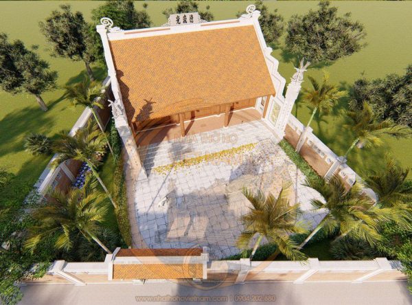 Mẫu nhà thờ họ 3 gian 2 mái bê tông giả gỗ tại Văn Giang - Hưng Yên