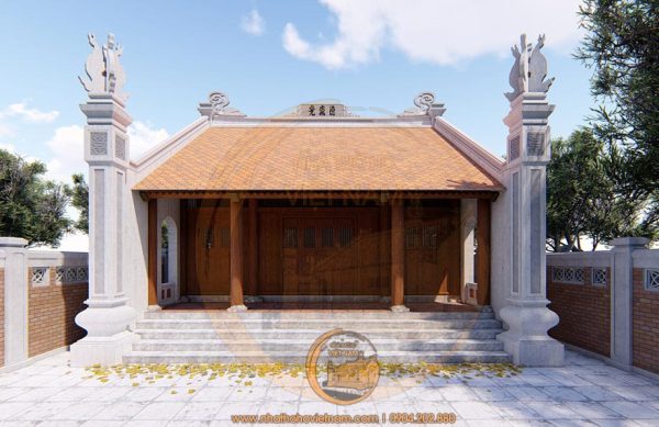 Mẫu nhà thờ họ 3 gian 2 mái có hậu cung 95m2 tại Văn Lâm Hưng Yên
