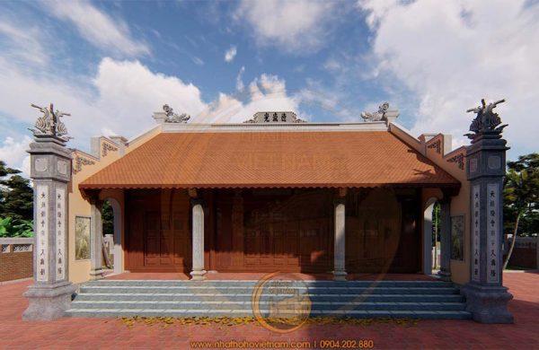 Bản vẽ mẫu nhà thờ họ 3 gian 2 mái gỗ lim tại Bỉm Sơn