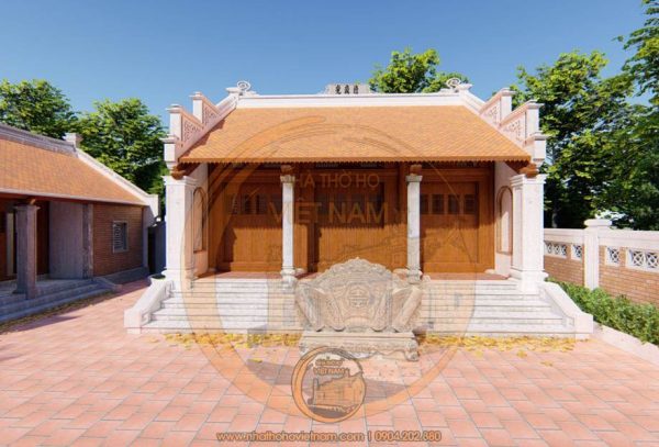 Mẫu nhà từ đường kết hợp nhà ngang bê tông sơn giả gỗ tại Móng Cái Quảng Ninh