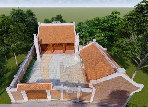 Mẫu nhà thờ họ 3 gian 2 mái kết hợp nhà ngang tại huyện An Dương - Hải Phòng
