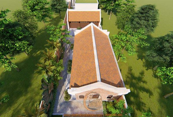 Phối cảnh 3D mẫu nhà thờ họ kết hợp nhà ngang 90m2 tại Nha Trang Khánh Hòa