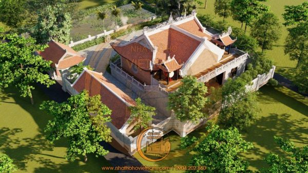 Không gian khuôn viên, hồ nước nhà thờ họ 5 gian 4 mái kết hợp nhà ngang ở huyện Đông Giang, Quảng Nam