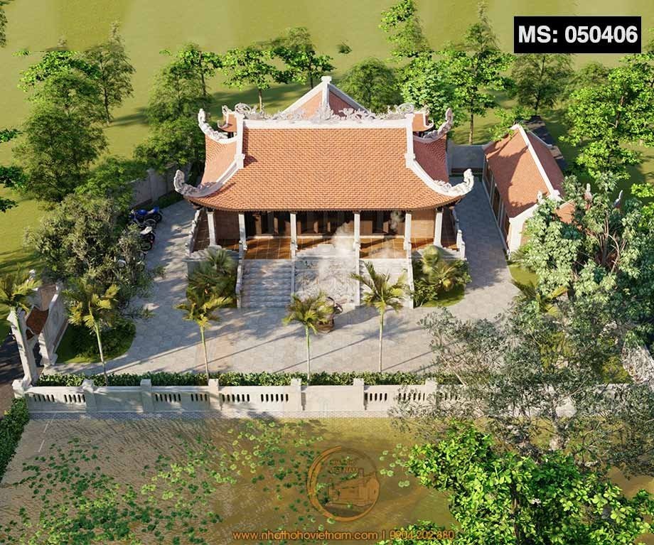 Mẫu nhà thờ họ 5 gian 4 mái kết hợp nhà ngang ở huyện Đông Giang, Quảng Nam