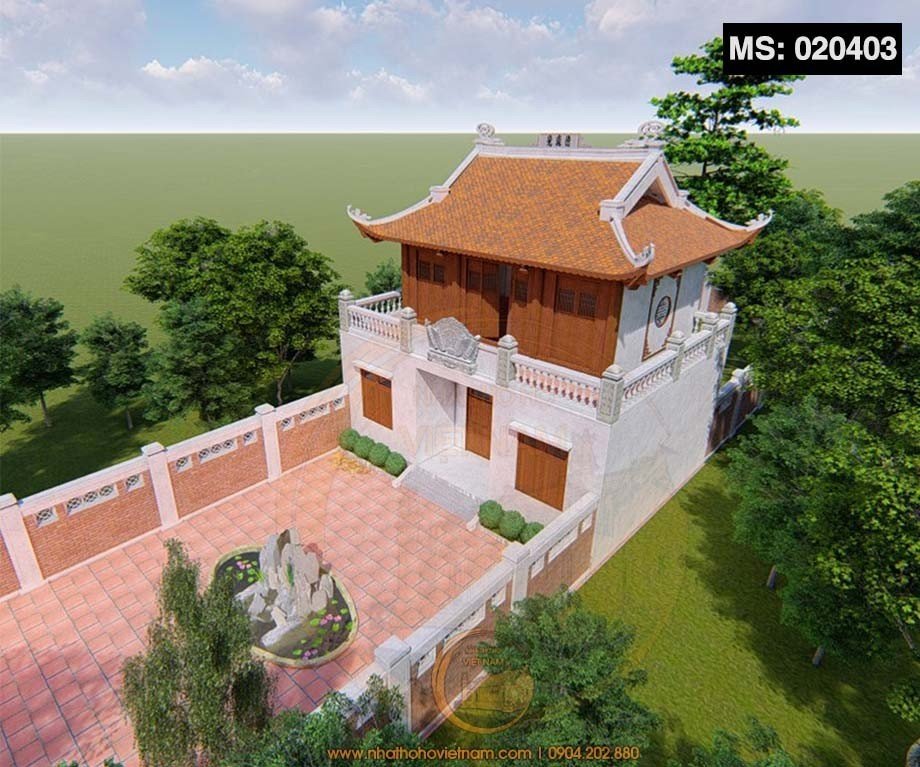Mẫu thiết kế nhà thờ họ 2 tầng 4 mái kết hợp nhà ở tại thành phố Tuy Hoà, Phú Yên