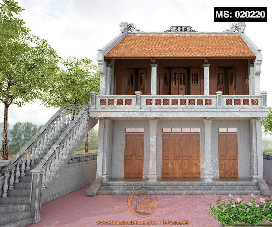 Mẫu nhà thờ họ 2 mái 2 tầng có hậu cung tại huyện Trà Ôn, Vĩnh Long