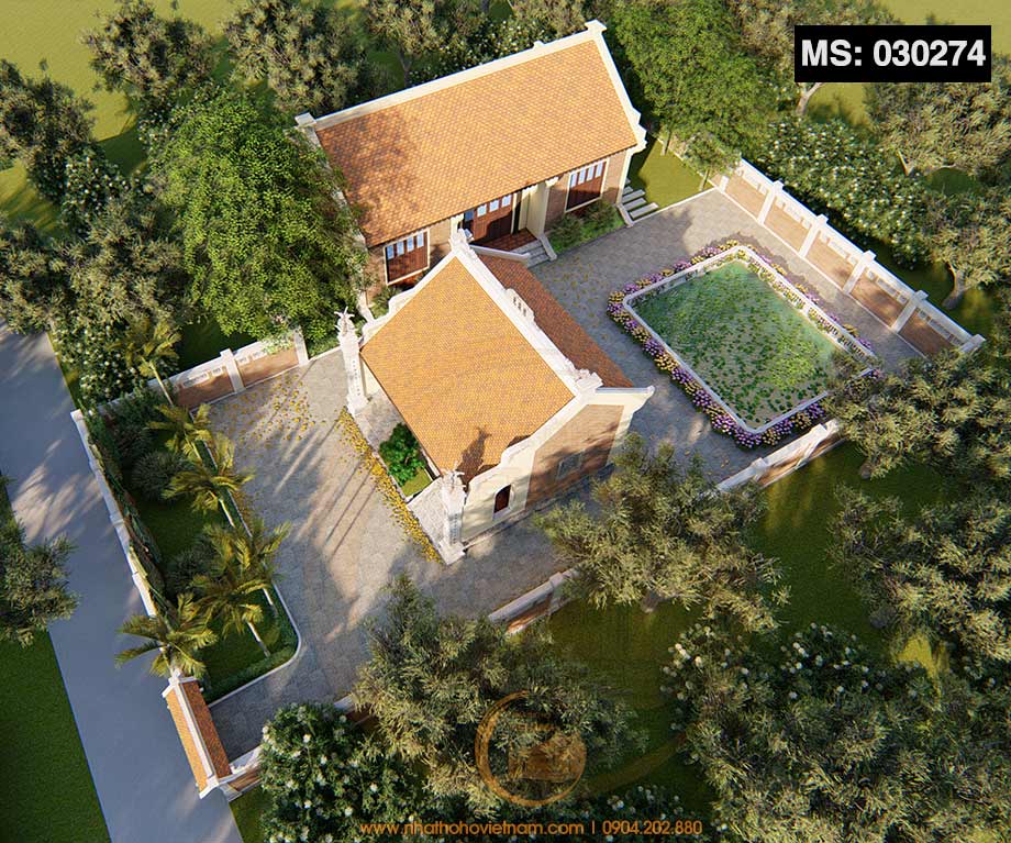 Mẫu nhà thờ họ 2 mái kết hợp nhà ngang 2 mái tại huyện Hà Trung - Thanh Hóa