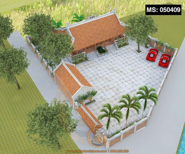 Phối cảnh nhà thờ họ 2 mái 5 gian kết hợp nhà ngang ở thị xã Đồng Xoài, Bình Phước