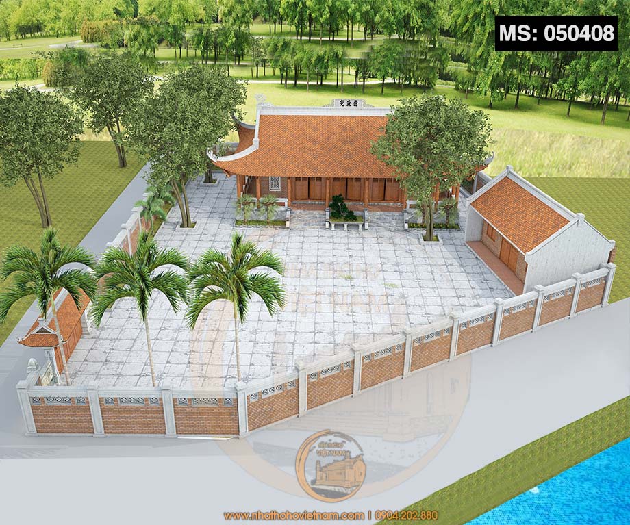 Thiết kế nhà thờ họ 4 mái 5 gian kết hợp nhà ngang ở huyện Bảo Lâm, Lâm Đồng