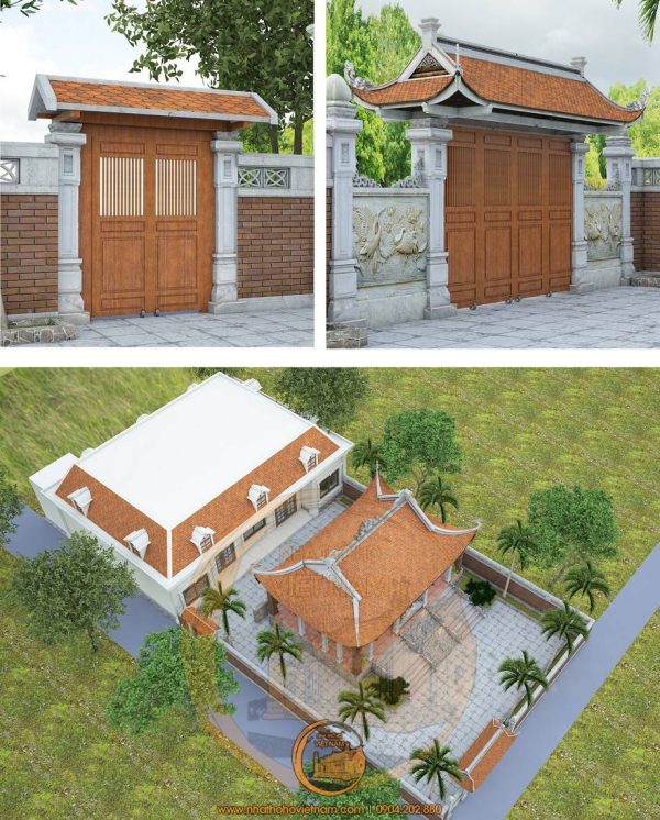 Khuôn viên nhà thờ họ, nhà ngang trong nhà thờ họ 3 gian 4 mái kết hợp nhà ở hiện đại ở huyện Hòa Vang, Đà Nẵng 3