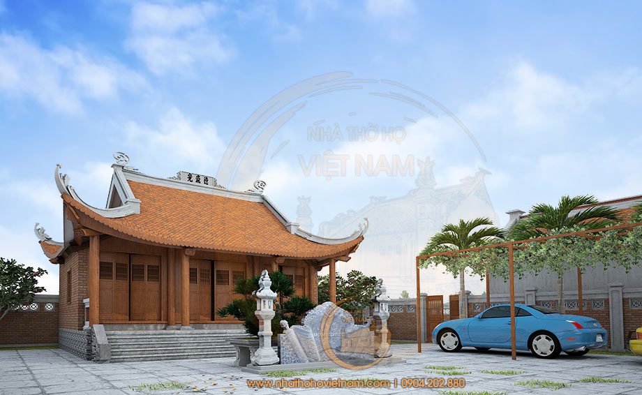 Mẫu nhà thờ họ 3 gian 4 mái kết hợp nhà ngang tại huyện Trùng Khánh, Cao Bằng 1