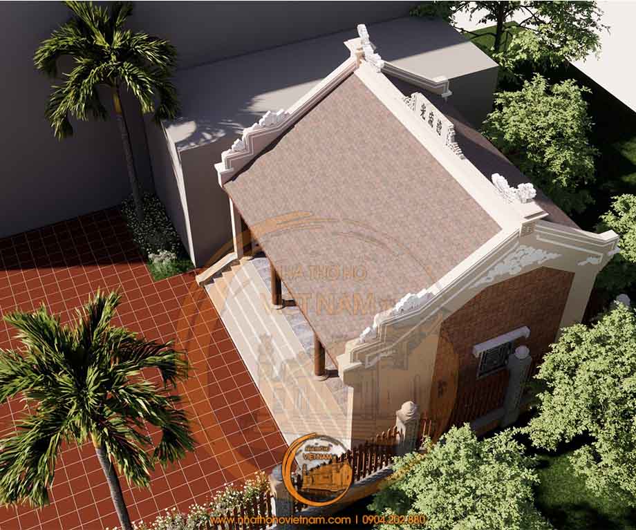 Bản thiết kế 3D nhà thờ họ màu ghi 3 gian 2 mái tại Quốc Oai