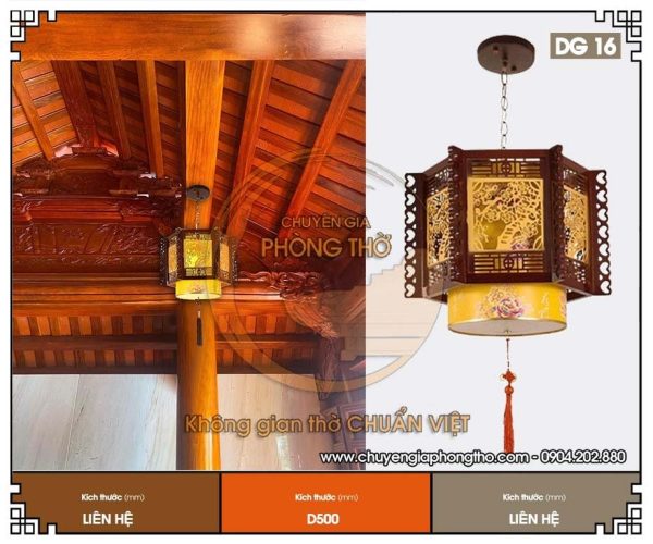 Đèn khung gỗ thả trần hoa mai DG16