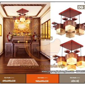 Mẫu đèn gỗ thả trần phòng thờ hiện đại DG31
