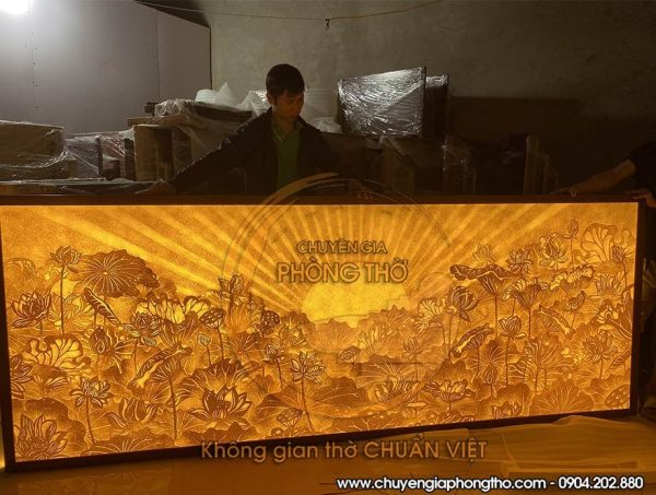 Tranh trúc chỉ đầm sen trang trí phòng thờ