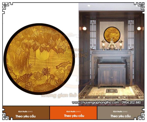 Tranh trúc chỉ hoa sen hình tròn