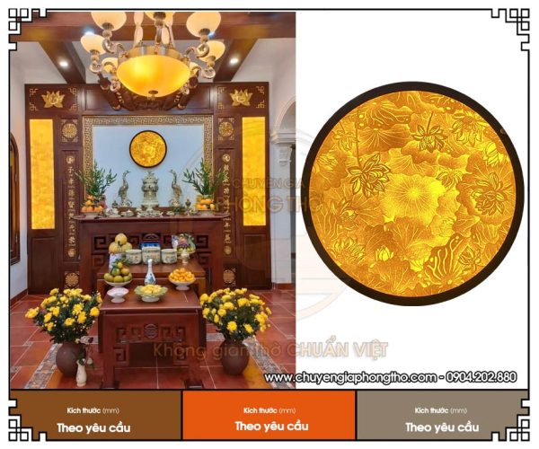 Tranh trúc chỉ hoa sen hình tròn