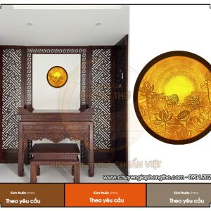 Tranh trúc chỉ hoa sen hình tròn