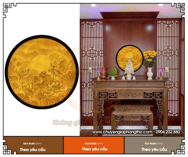 Tranh trúc chỉ hoa sen hình tròn