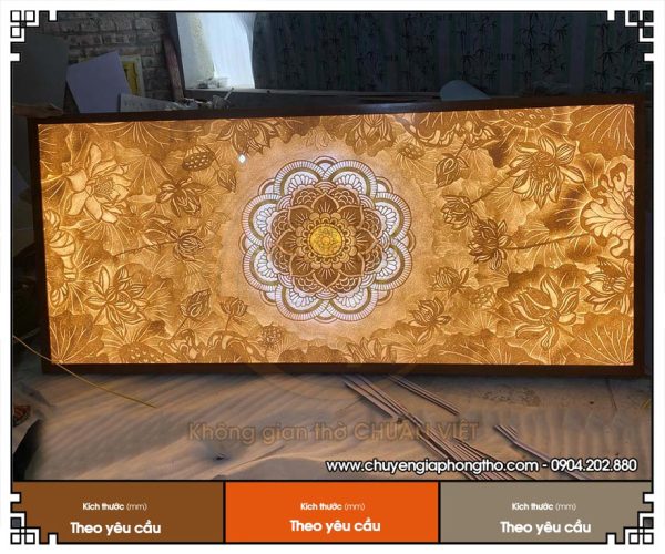 Tranh trúc chỉ Mandala sen chữ nhật