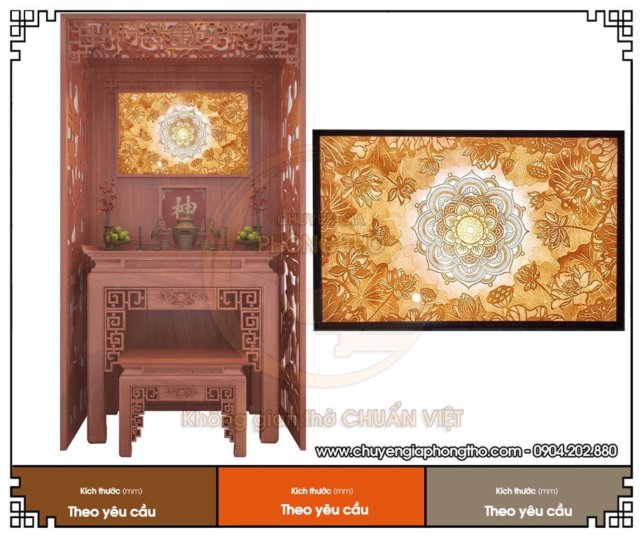 Tranh trúc chỉ Mandala sen chữ nhật