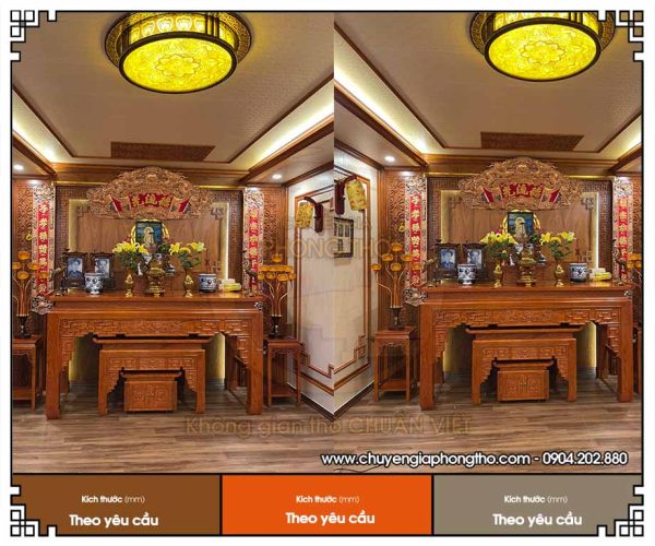 Bàn thờ triện sen gỗ sồi hiện đại và sang trọng