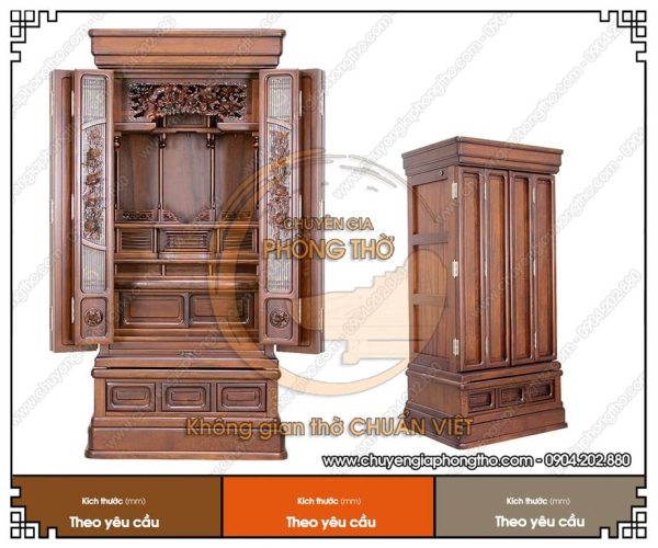 Tủ thờ có cửa đóng kín - Giữ gọn gàng, bảo vệ đồ thờ hiệu quả