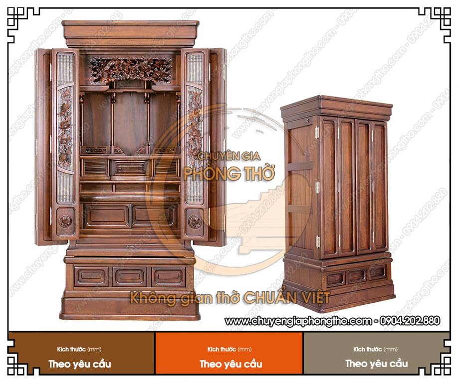 Tủ thờ có cửa đóng kín - Giữ gọn gàng, bảo vệ đồ thờ hiệu quả