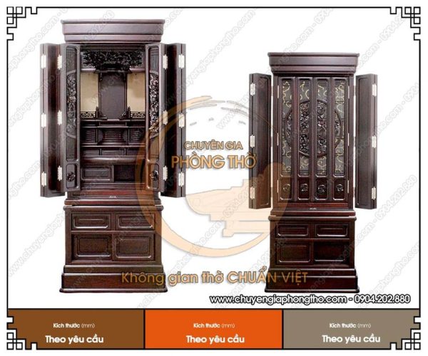 Tủ thờ có cửa đóng kín - Giữ gọn gàng, bảo vệ đồ thờ hiệu quả