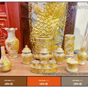 Bộ đồ thờ men rạn nổi dát vàng