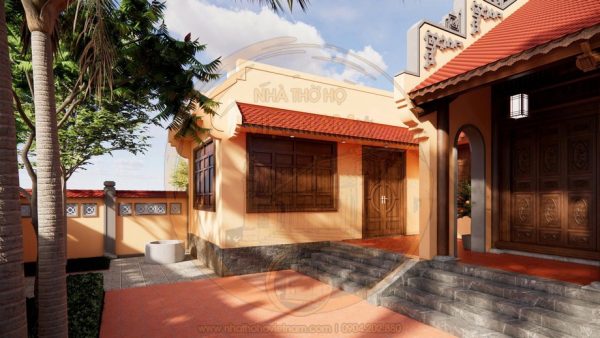 Bản vẽ thiết kế nhà thờ họ 3 gian giả gỗ sang trọng tại phường Sông Công, Thái Nguyên