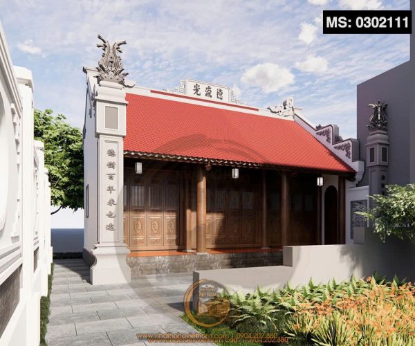 Phối cảnh nhà thờ họ 3 gian 2 mái có cột đồng trụ tại xã Mường Kim, Lai Châu