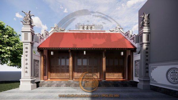 Phối cảnh nhà thờ họ 3 gian 2 mái có cột đồng trụ tại xã Mường Kim, Lai Châu