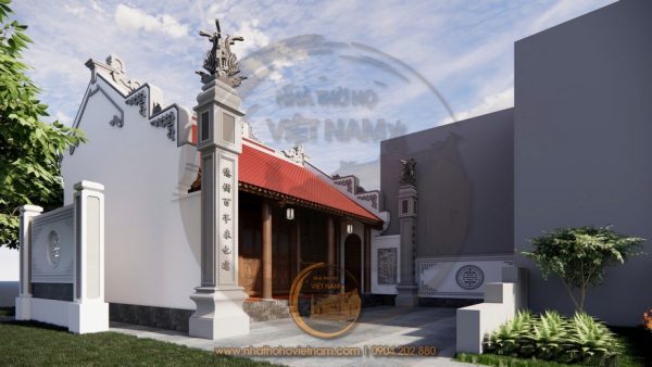 Phối cảnh nhà thờ họ 3 gian 2 mái có cột đồng trụ tại xã Mường Kim, Lai Châu