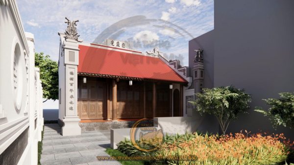 Phối cảnh nhà thờ họ 3 gian 2 mái có cột đồng trụ tại xã Mường Kim, Lai Châu