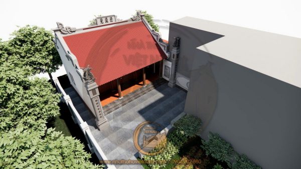 Phối cảnh nhà thờ họ 3 gian 2 mái có cột đồng trụ tại xã Mường Kim, Lai Châu