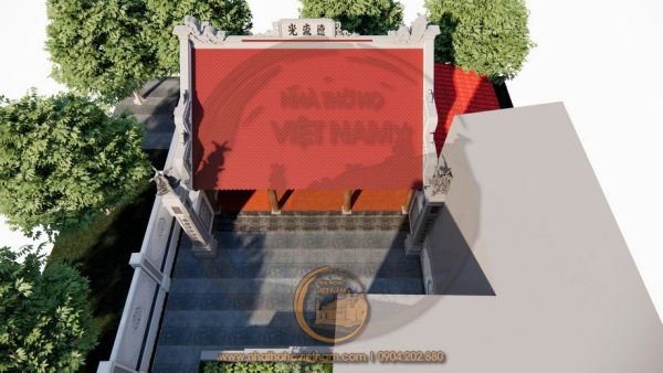 Phối cảnh nhà thờ họ 3 gian 2 mái có cột đồng trụ tại xã Mường Kim, Lai Châu