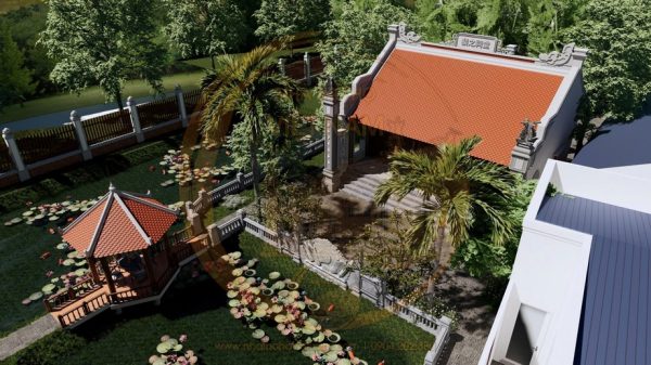 Dự án thiết kế nhà thờ họ 3 gian kết hợp ao sen tại Thái Thụy Thái Bình