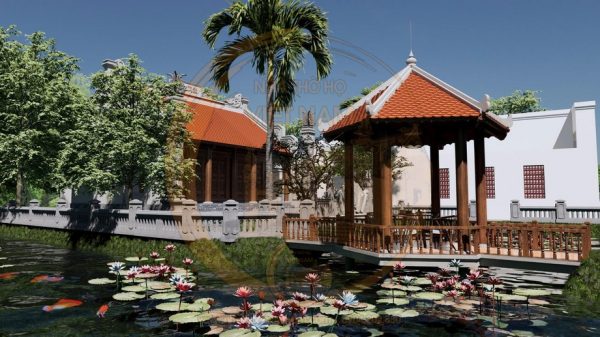 Dự án thiết kế nhà thờ họ 3 gian kết hợp ao sen tại Thái Thụy Thái Bình