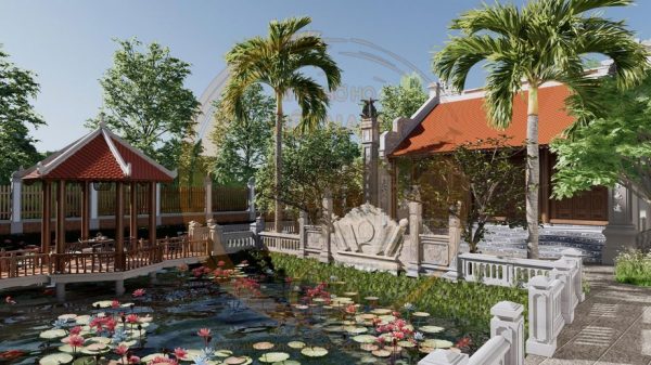 Dự án thiết kế nhà thờ họ 3 gian kết hợp ao sen tại Thái Thụy Thái Bình