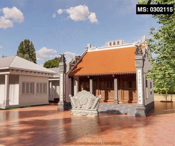 Bản vẽ thiết kế nhà thờ họ 3 gian 2 mái kết hợp nhà phụ trợ hiện đại tại Tiền Hải, Thái Bình