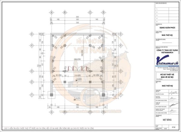 Bản vẽ nhà thờ họ 1 gian kết hợp nhà ở tại phường Tây Hồ, Hà Nội