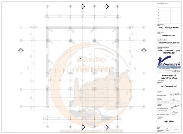 Bản vẽ thiết kế nhà thờ họ 3 gian 2 mái kết hợp nhà phụ trợ hiện đại tại Tiền Hải, Thái Bình