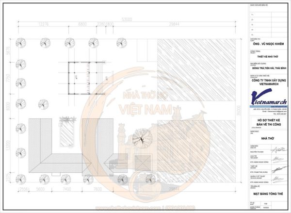 Bản vẽ thiết kế nhà thờ họ 3 gian 2 mái kết hợp nhà phụ trợ hiện đại tại Tiền Hải, Thái Bình