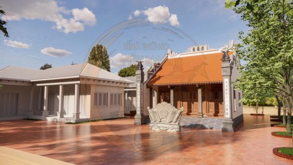 Bản vẽ thiết kế nhà thờ họ 3 gian 2 mái kết hợp nhà phụ trợ hiện đại tại Tiền Hải, Thái Bình